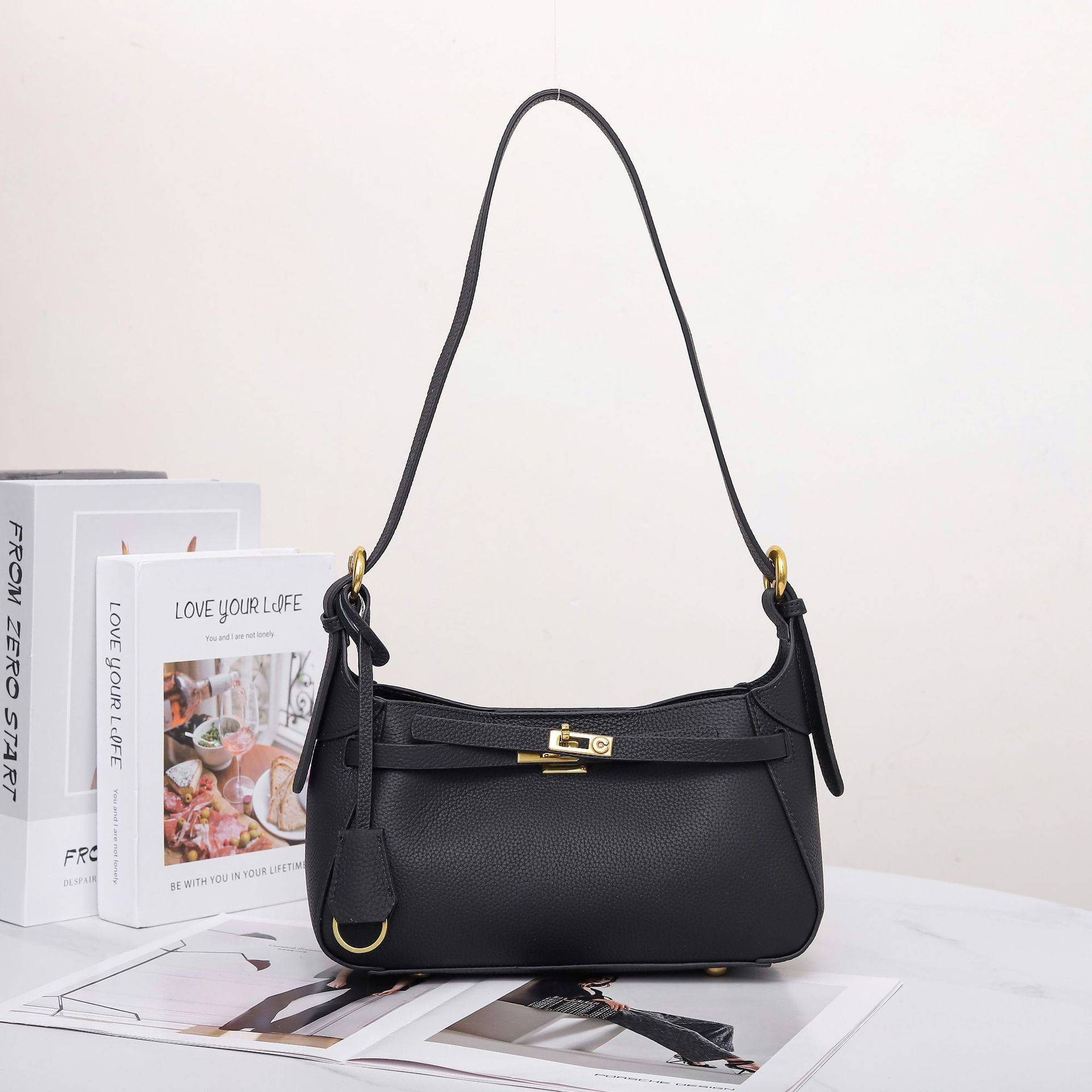 Rindsleder Tasche Beliebte Mode Umhängetasche, Ein Schulter Praktische Damen Shell Tasche schwarz von Joom DACH