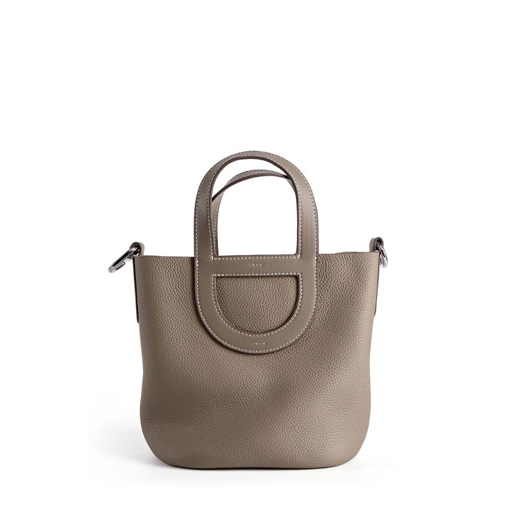 Rindsleder Tasche Neu Vielseitig Tragbar Gemüsekorb Tasche Echtes Leder Damen Tasche Schulter Umhängetasche licht grau von Joom DACH