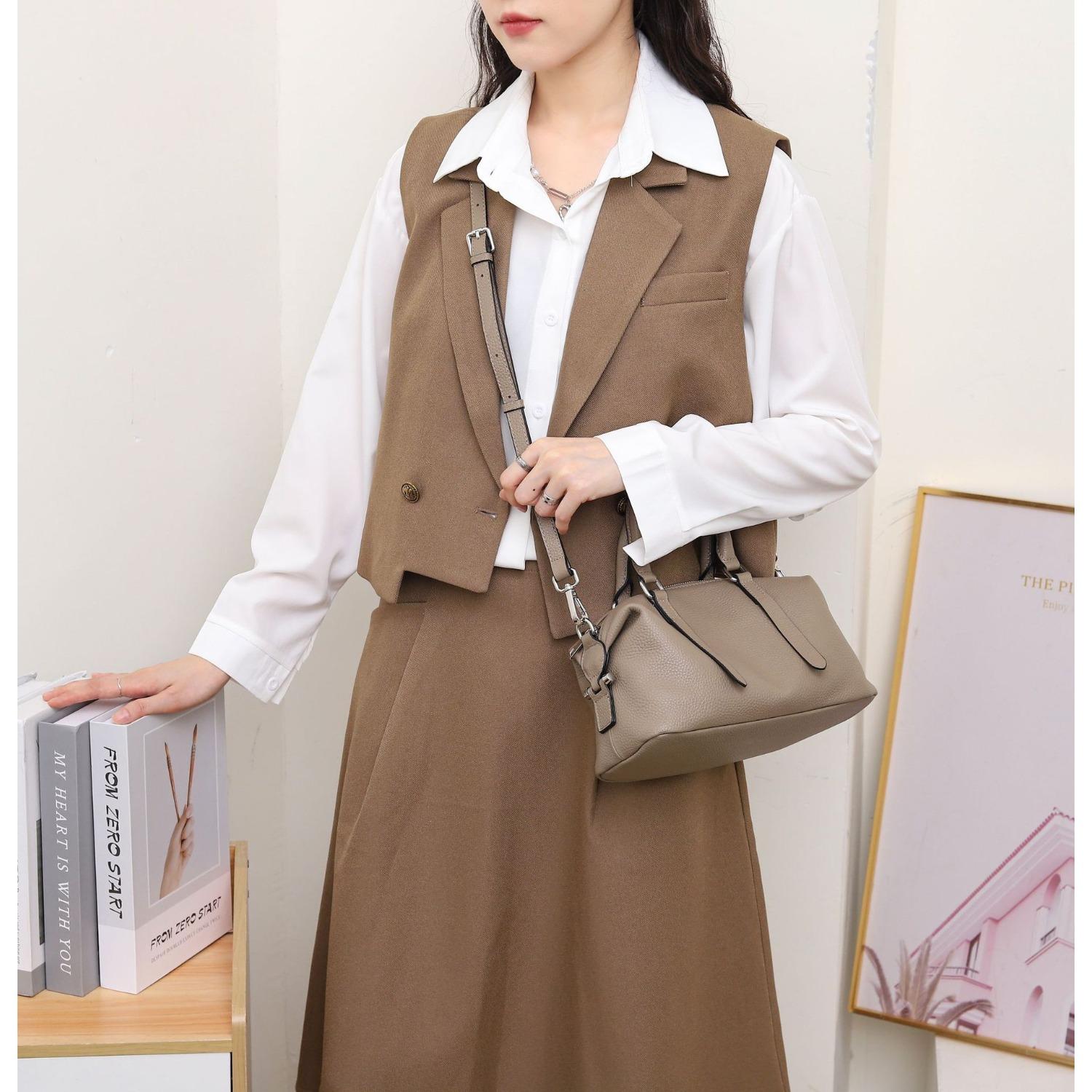 Rindsleder Tasche Umhängetasche Cross Shell Tasche Beliebt Mode Nische Damen Einzelne Schulter Praktische Weiche Handtasche khaki von Joom DACH