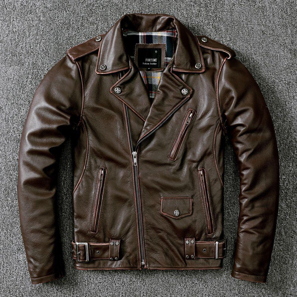Rindsleder der ersten Schicht Handgeriebenes Altes Lederjacke Herren Kurze Jacke Motorradjacke 5XL dunkelbraune von Joom DACH