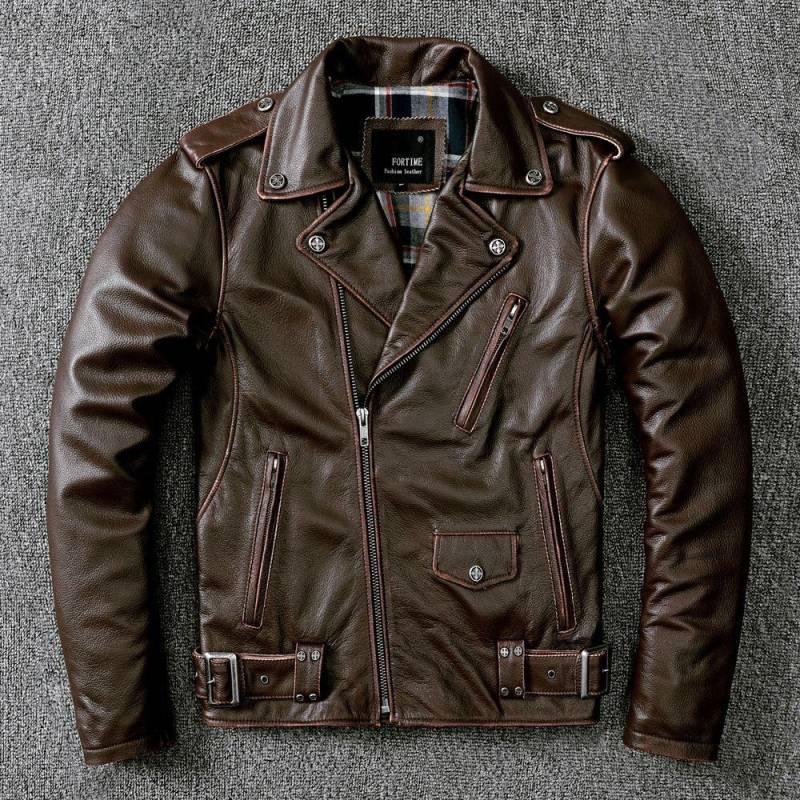 Rindsleder der ersten Schicht Handgeriebenes Altes Lederjacke Herren Kurze Jacke Motorradjacke 5XL dunkelbraune von Joom DACH