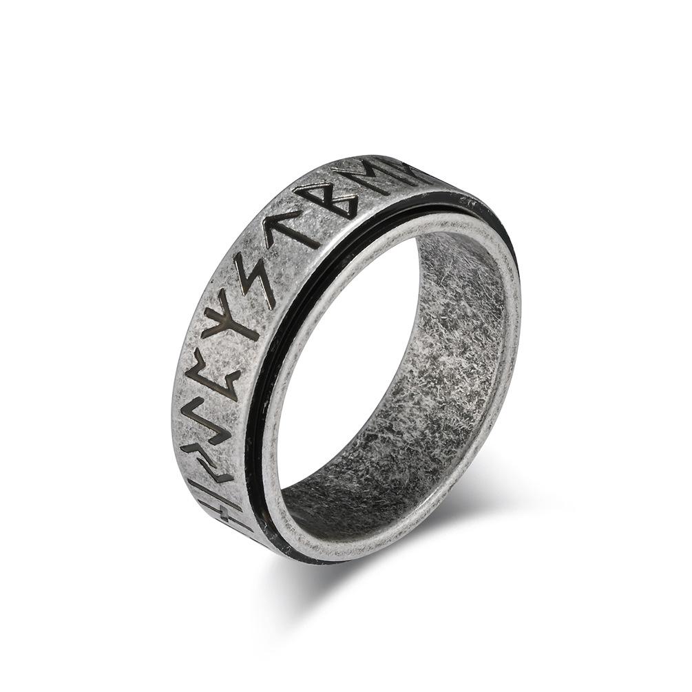 Ring aus Titanstahl mit skandinavischem Wikinger-Text, Spinning Relief, Stressabbau, für Männer und Frauen, neutraler Hip-Hop-Stapelschmuck, einfache Paarringe 11# von Joom DACH