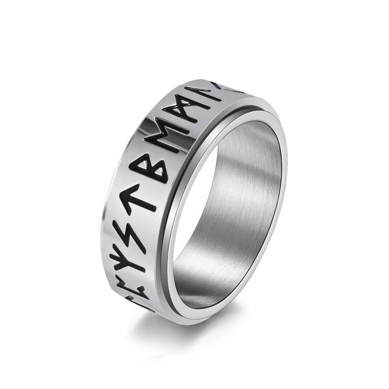 Ring aus Titanstahl mit skandinavischem Wikinger-Text, Spinning Relief, Stressabbau, für Männer und Frauen, neutraler Hip-Hop-Stapelschmuck, einfache Paarringe 9# von Joom DACH