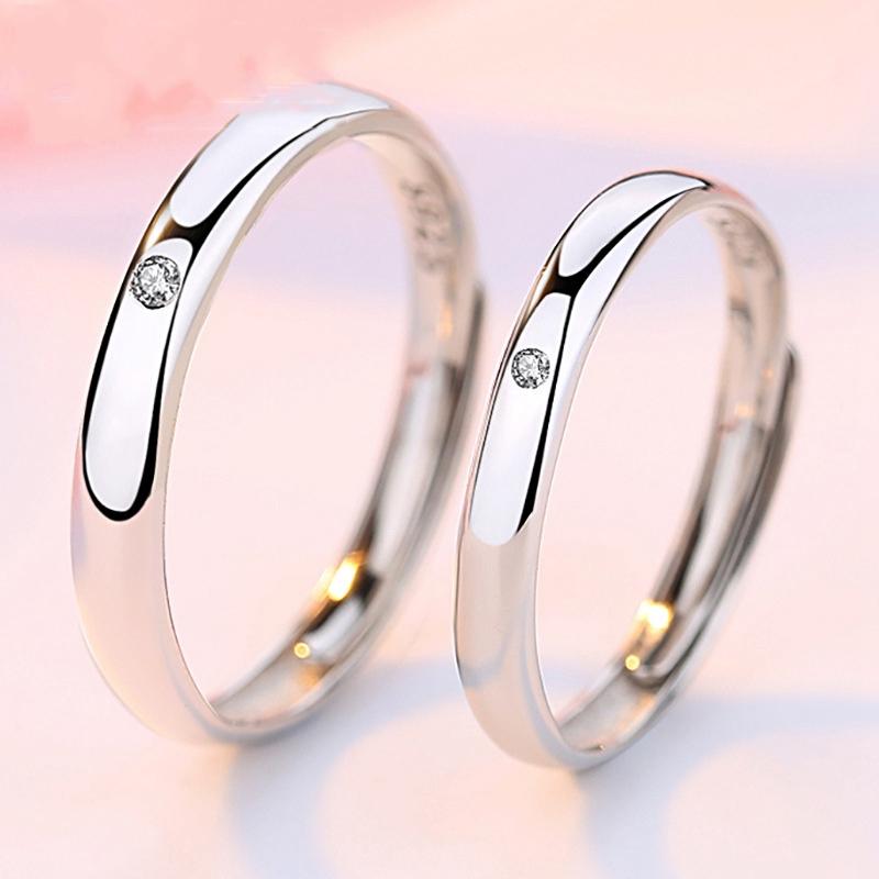 Ring aus reinem 925er Sterlingsilber, schlichter Zirkonia, Paarringe für Liebhaber, Frauen und Männer, Hochzeit, verstellbar, Anillos, Schmuckzubehör Resizable von Joom DACH