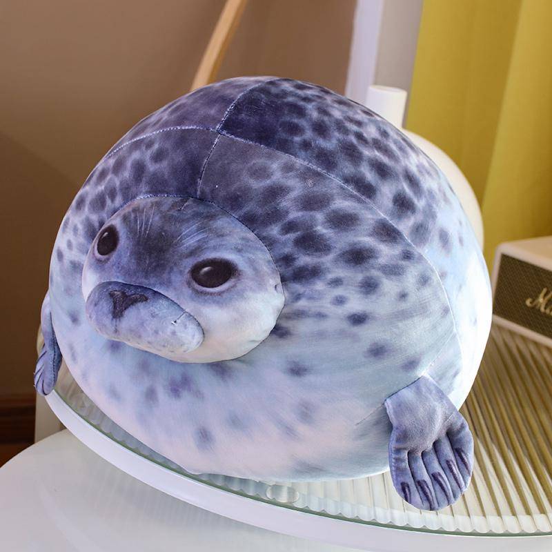 Robbenkissenpuppe, weiches Seelöwen-Plüschtier, Meereswelt-Tierrobbe, Plüschpuppe, Baby-Schlafkissen für Kindergeschenke 35x35x25cm graue von Joom DACH