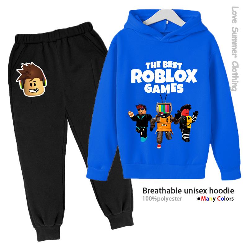 Roblox Jungen Hoodie Trainingsanzug Alter 4-14 HD Druck Herbst Neuheiten Geschlecht Dünnes Fleece Hoodie Set Lässig Unisex Trainingsanzug Polyester 130 von Joom DACH