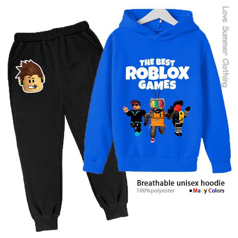 Roblox Jungen Hoodie Trainingsanzug Alter 4-14 HD Druck Herbst Neuheiten Geschlecht Dünnes Fleece Hoodie Set Lässig Unisex Trainingsanzug Polyester 130 von Joom DACH