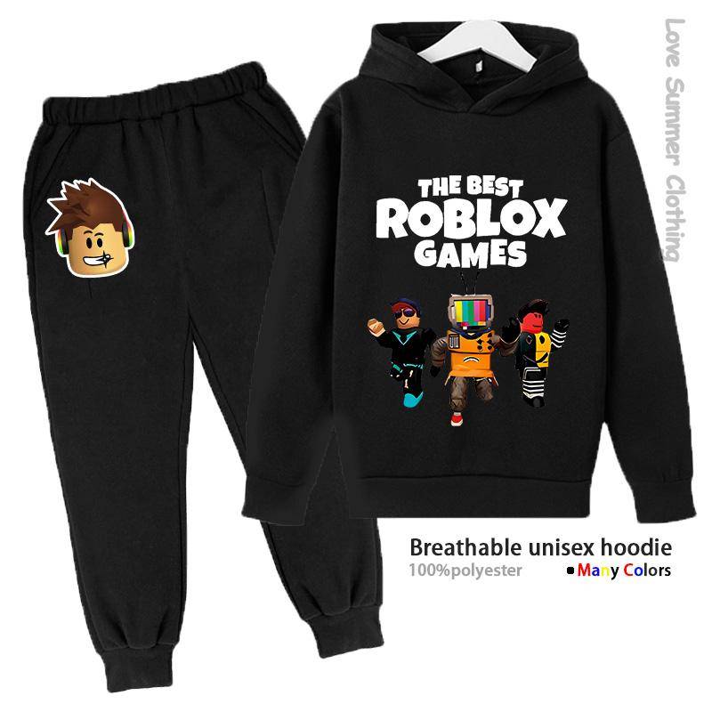 Roblox Jungen Hoodie Trainingsanzug Alter 4-14 HD Druck Herbst Neuheiten Geschlecht Dünnes Fleece Hoodie Set Lässig Unisex Trainingsanzug Polyester 130 von Joom DACH