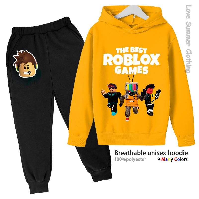 Roblox Jungen Hoodie Trainingsanzug Alter 4-14 HD Druck Herbst Neuheiten Geschlecht Dünnes Fleece Hoodie Set Lässig Unisex Trainingsanzug Polyester 140 von Joom DACH