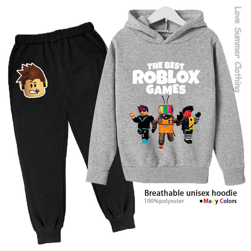 Roblox Jungen Hoodie Trainingsanzug Alter 4-14 HD Druck Herbst Neuheiten Geschlecht Dünnes Fleece Hoodie Set Lässig Unisex Trainingsanzug Polyester 140 von Joom DACH