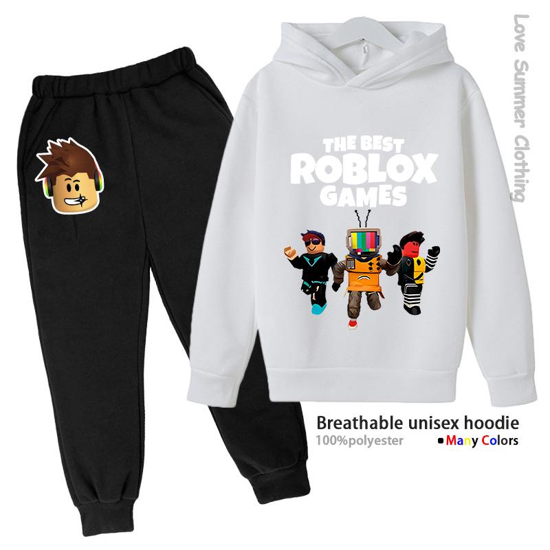 Roblox Jungen Hoodie Trainingsanzug Alter 4-14 HD Druck Herbst Neuheiten Geschlecht Dünnes Fleece Hoodie Set Lässig Unisex Trainingsanzug Polyester 150 von Joom DACH