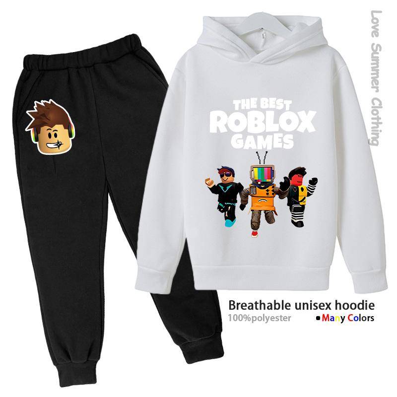 Roblox Jungen Hoodie Trainingsanzug Alter 4-14 HD Druck Herbst Neuheiten Geschlecht Dünnes Fleece Hoodie Set Lässig Unisex Trainingsanzug Polyester 150 von Joom DACH