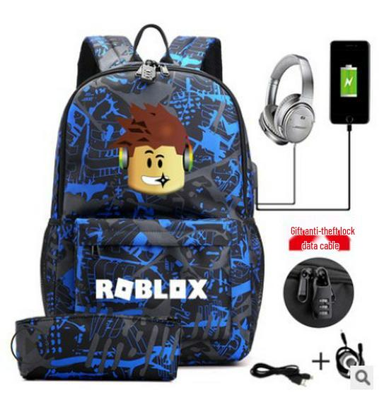 Roblox Spiel Herren Rucksack mit USB-Ladeanschluss, Laptop-Tasche mit großem Fassungsvermögen One Size von Joom DACH