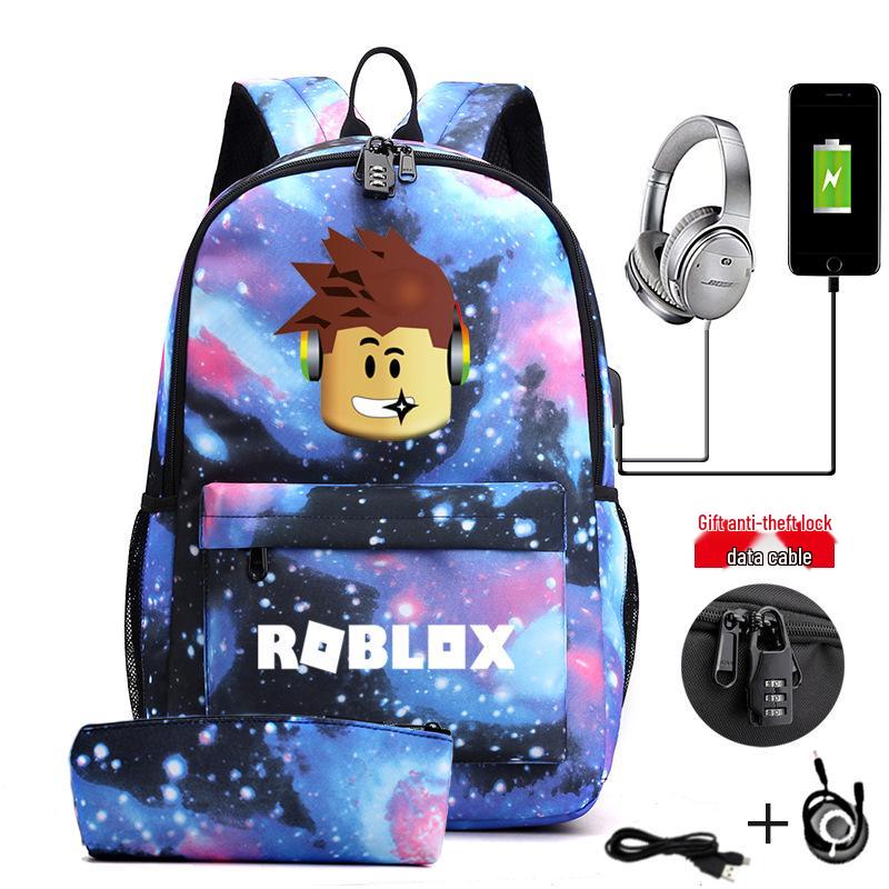 Roblox Spiel Herren Rucksack mit USB-Ladeanschluss, Laptop-Tasche mit großem Fassungsvermögen One Size von Joom DACH