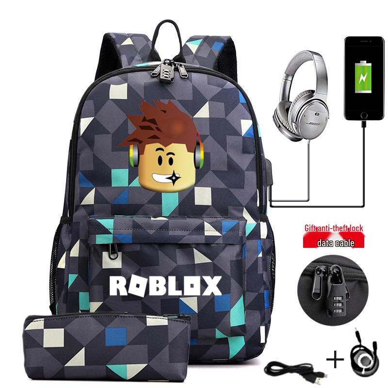 Roblox Spiel Herren Rucksack mit USB-Ladeanschluss, Laptop-Tasche mit großem Fassungsvermögen One Size von Joom DACH