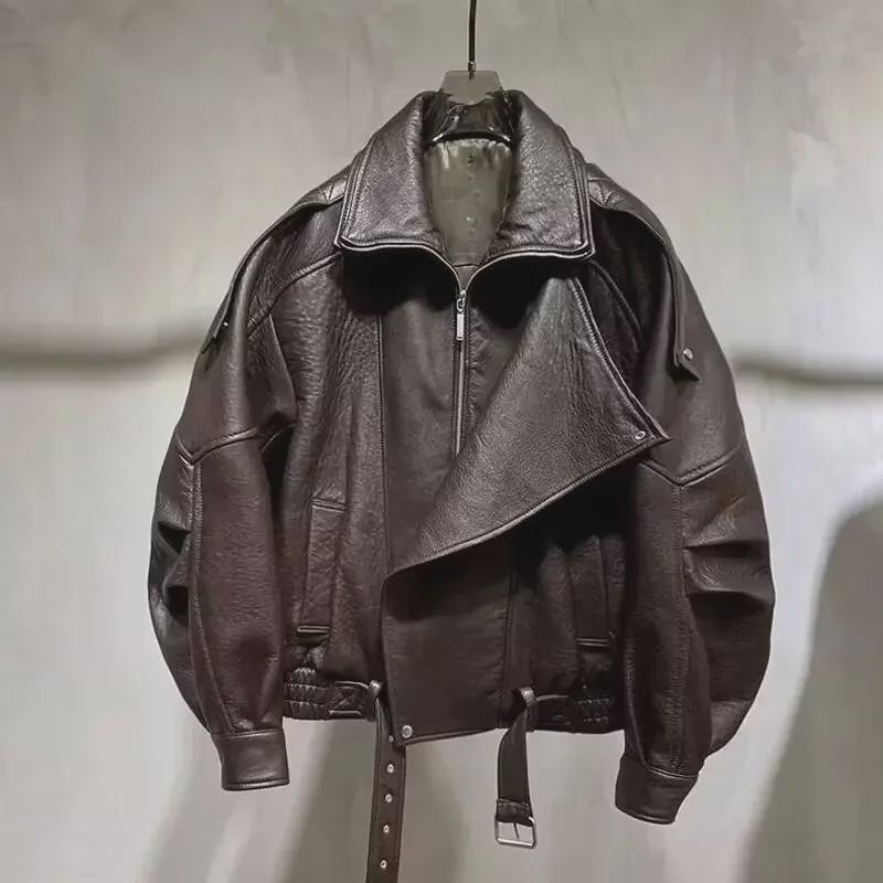 Robuste Retro-Motorradjacke aus Leder für Herren, Herbststil, trendiges Design, Freizeitmantel aus PU-Leder 2XL braun von Joom DACH