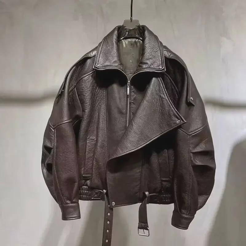 Robuste Retro-Motorradjacke aus Leder für Herren, Herbststil, trendiges Design, Freizeitmantel aus PU-Leder 3XL braun von Joom DACH