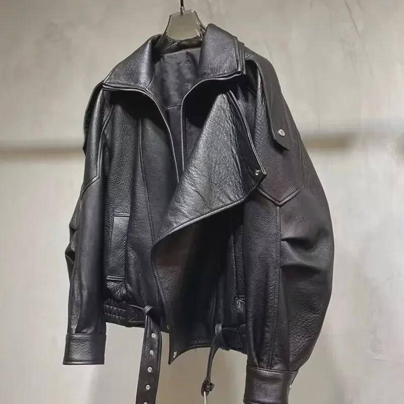 Robuste Retro-Motorradjacke aus Leder für Herren, Herbststil, trendiges Design, Freizeitmantel aus PU-Leder 3XL schwarz von Joom DACH