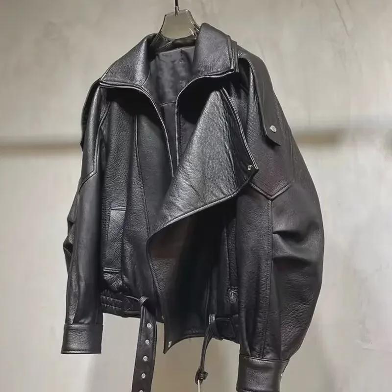 Robuste Retro-Motorradjacke aus Leder für Herren, Herbststil, trendiges Design, Freizeitmantel aus PU-Leder M schwarz von Joom DACH