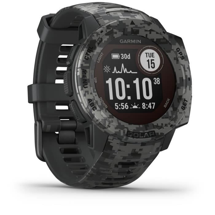 Robuste Solar-GPS-Uhr - GARMIN - Instinct Solar - Camo Edition - Graphite Camo - Dual-Window-Display 0,9  x 0,9  (23 x 23 von Joom DACH
