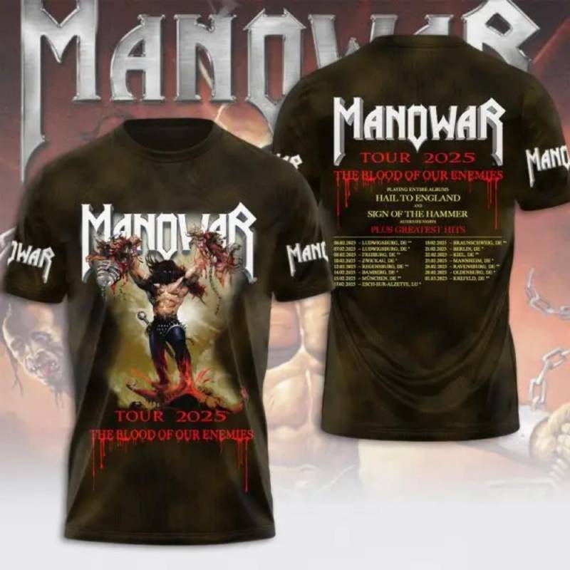 Rock Manowar Band 3D Gedruckte T-Shirts Herren Damen Hip Hop Kurzarm T-Shirt Harajuku O-Ausschnitt T-Shirt Top Übergroße Unisex Y2k Kleidung L von Joom DACH