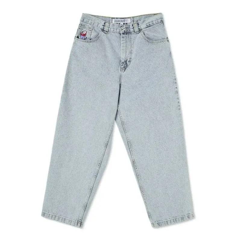 RogueWave Harajuku Hip Hop Cartoon Y2K Big Boy Jeans Grafik Stickerei Baggy Jeans Hose High Waist Weites Bein Hose Streetwear S hellblaue von Joom DACH