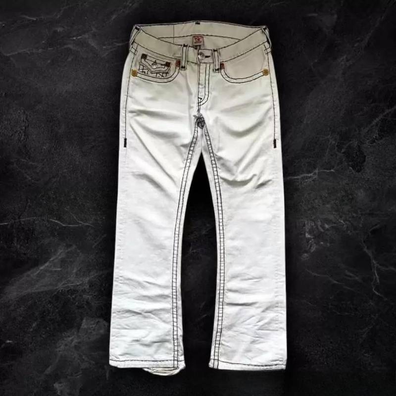 RogueWave Vintage Weiße Jeans Y2K Kleidung Herren Damen Harajuku Hip Hop Tasche Retro Jeans Mode Niedrige Taille Hose S weiß von Joom DACH