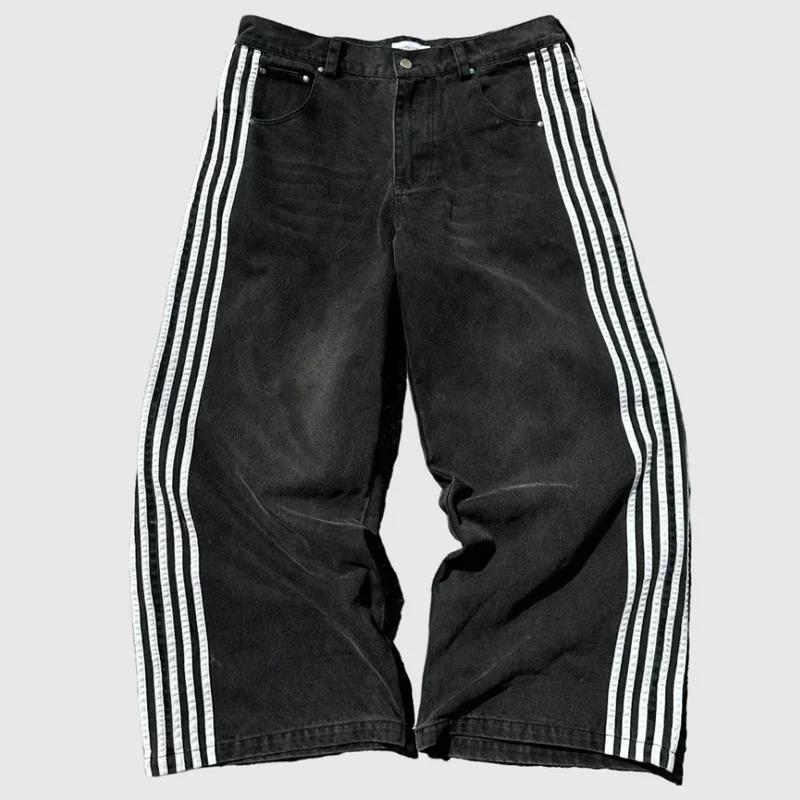 RogueWave Y2K Baggy Jeans Hohe Qualität Bestickt Gestreift Harajuku Jogginghose Herren Damen Hip Hop Streetwear Lässige Weitbeinige Denimhosen XXL schwarz von Joom DACH