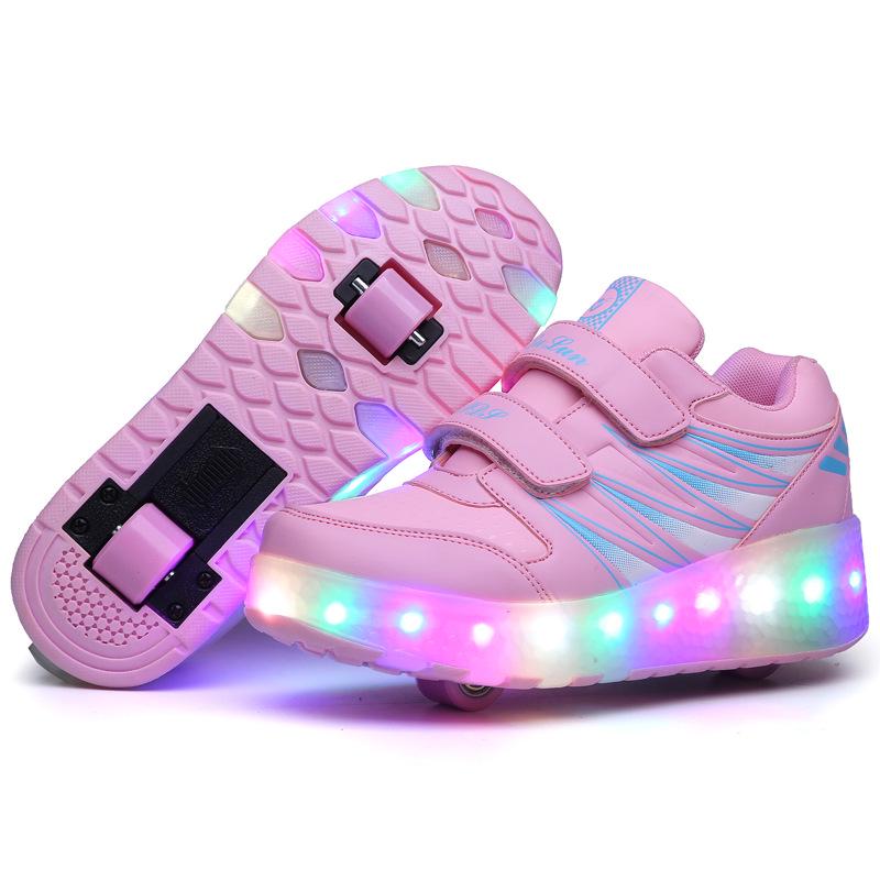 Roller Turnschuhe Räder Kinder Kinder Mädchen Jungen Babys Geschenk Mode Sport Casual Led Licht Blinkende Laufende Skate Schuhe 30 von Joom DACH