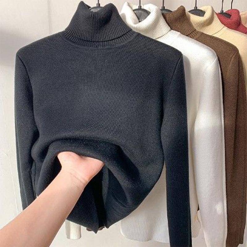 Rollkragen Winter Pullover Frauen Elegante Dicke Warme Weibliche Gestrickte Pullover Lose Grundlegende Strickwaren Jumper M schwarz von Joom DACH