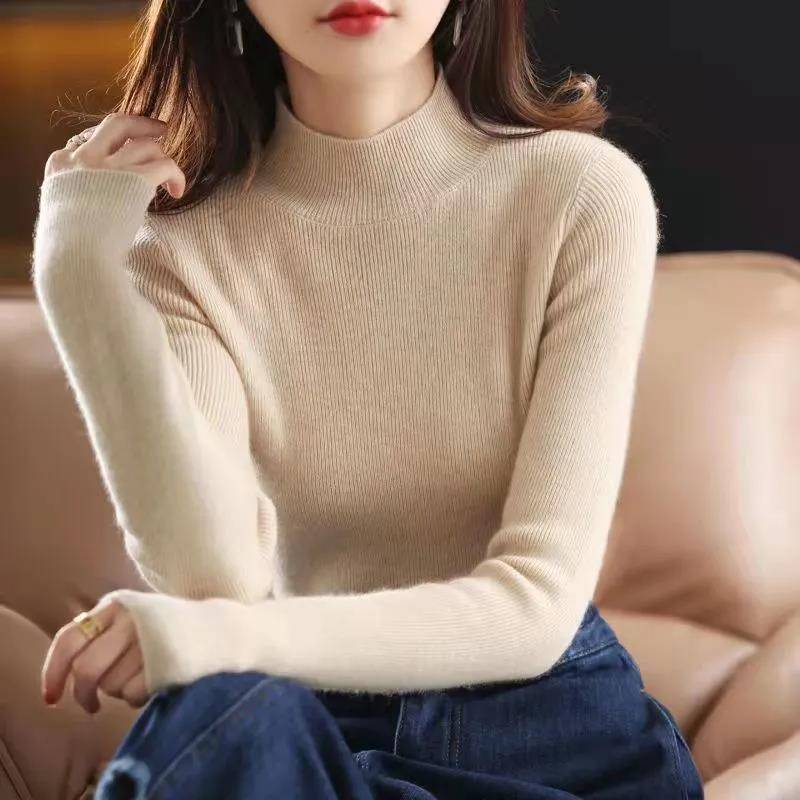 Rollkragenpullover Damen Herbst und Winter Strickpullover Slim Fit Langarmbluse All-Match Bottoming Shirt S von Joom DACH