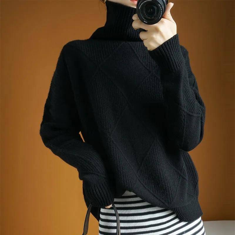 Rollkragenpullover Damen Lockerer Pullover Herbst und Winter Mode Strickwaren Damen Kurzer Pullover Im Lady-Stil Verdickter Warmer S von Joom DACH