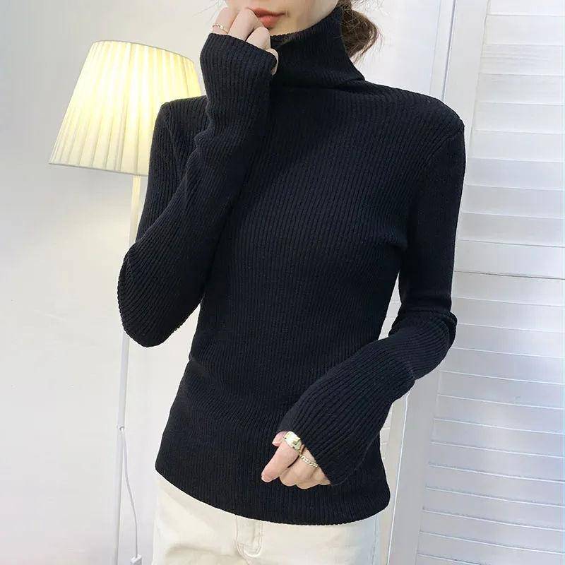 Rollkragenpullover Damen Pullover Herbst Winter Langarm Schlank Elastisch Einfach Basic Jumper Solid Top S von Joom DACH