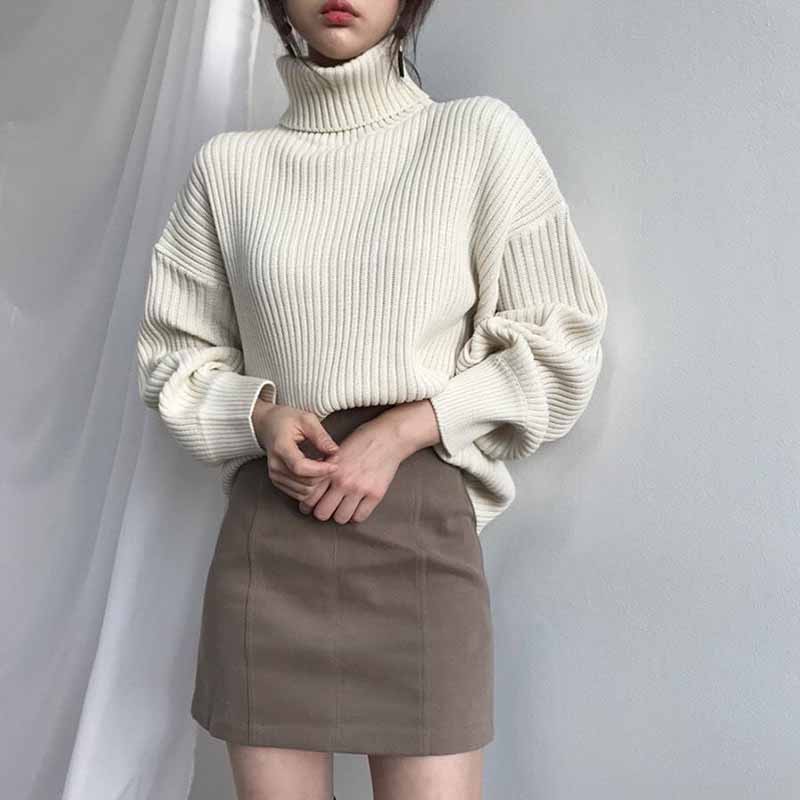 Rollkragenpullover Damen Pullover Strickpullover Plus Size Casual Solid Langarm Pullover Mantel Pullover Pullover Herbst Winter Damen Pullover Pullover One Size weiß von Joom DACH