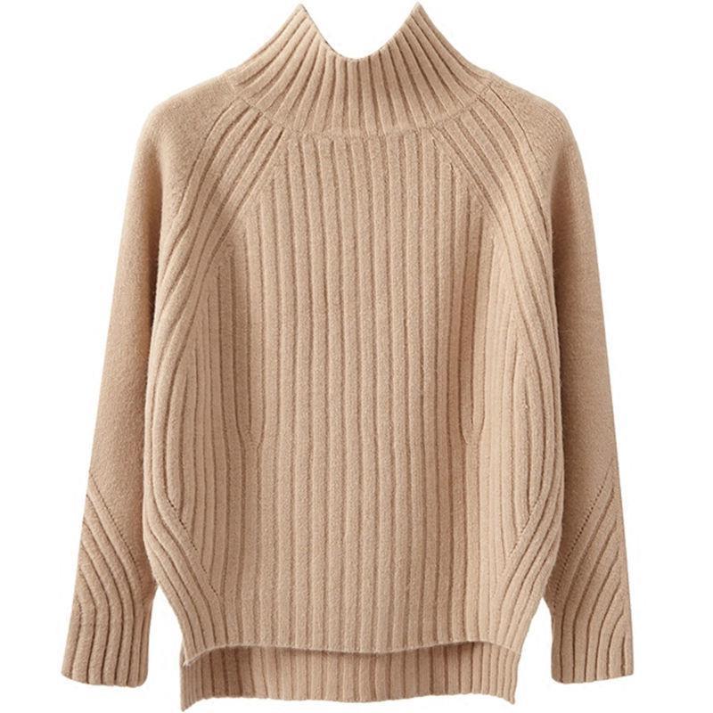 Rollkragenpullover für Damen, Herbst- und Winterpullover, lockerer Strickpullover, koreanische Version, schwarzes langärmeliges Basishemd 2XL von Joom DACH