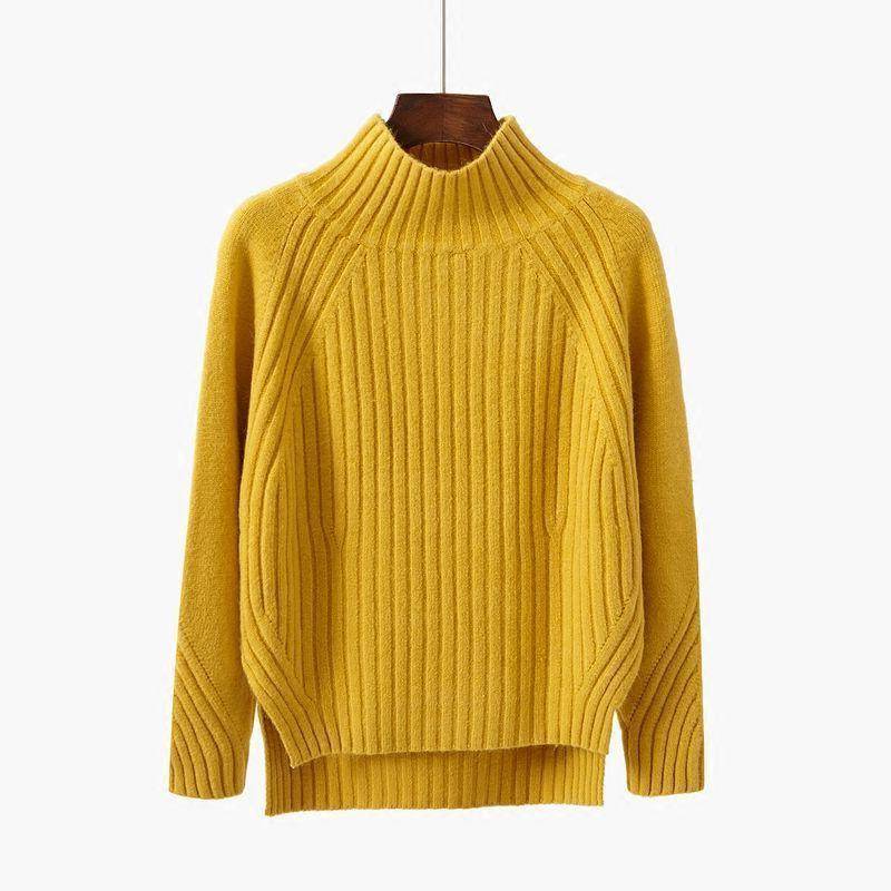 Rollkragenpullover für Damen, Herbst- und Winterpullover, lockerer Strickpullover, koreanische Version, schwarzes langärmeliges Basishemd 2XL gelb von Joom DACH