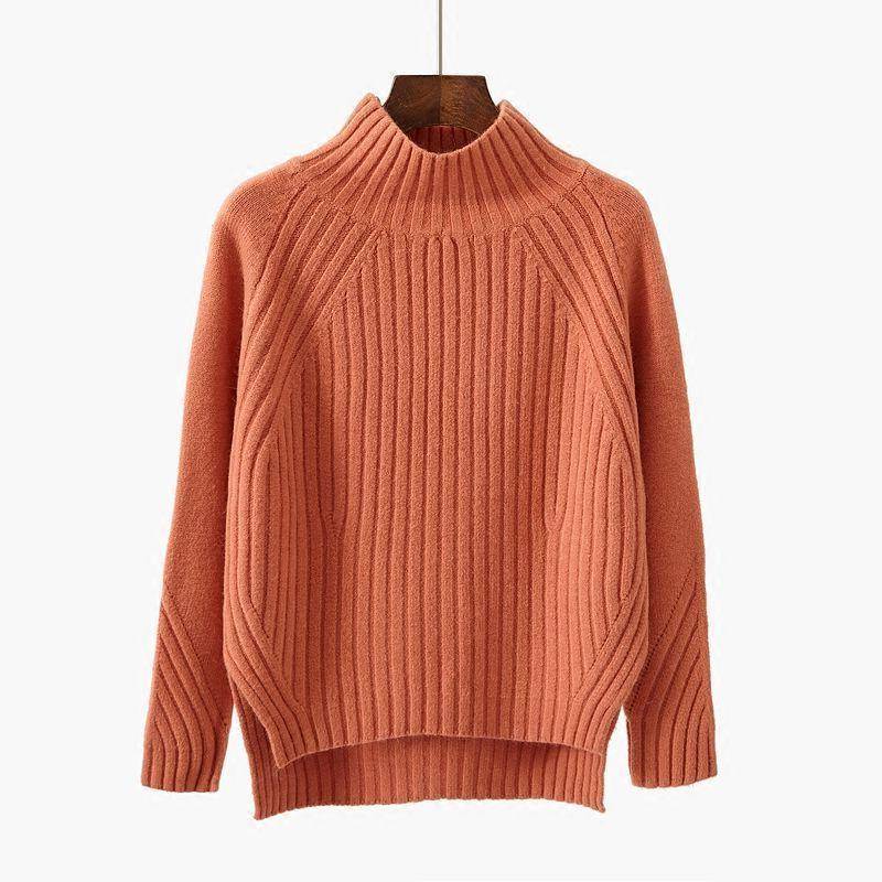 Rollkragenpullover für Damen, Herbst- und Winterpullover, lockerer Strickpullover, koreanische Version, schwarzes langärmeliges Basishemd XL orange von Joom DACH
