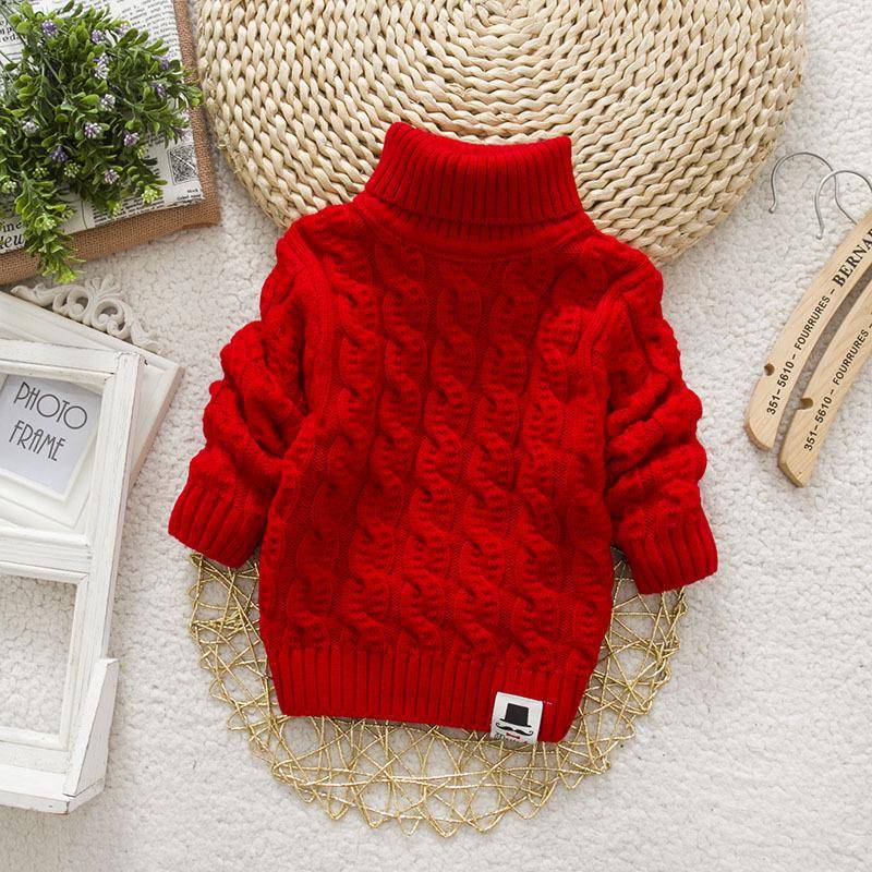Rollkragenpullover für Jungen und Mädchen, einfarbig, für Babys und Kinder, weicher, warmer Pullover 120cm rot von Joom DACH