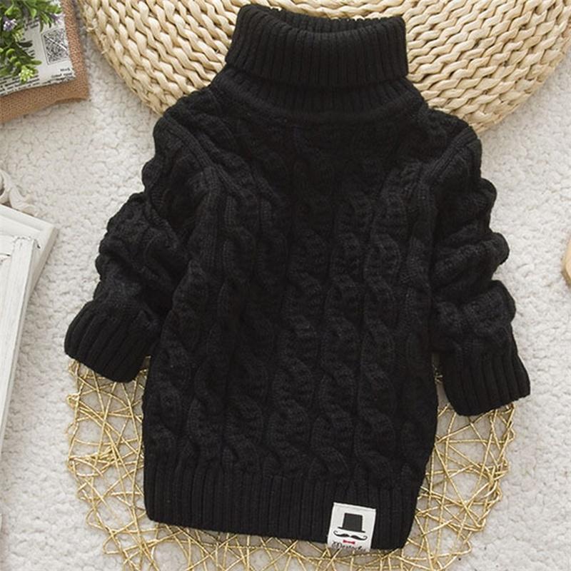Rollkragenpullover für Jungen und Mädchen, einfarbig, für Babys und Kinder, weicher, warmer Pullover 90cm schwarz von Joom DACH