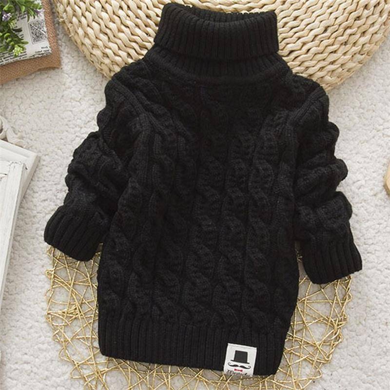 Rollkragenpullover für Jungen und Mädchen, einfarbig, für Babys und Kinder, weicher, warmer Pullover 90cm schwarz von Joom DACH