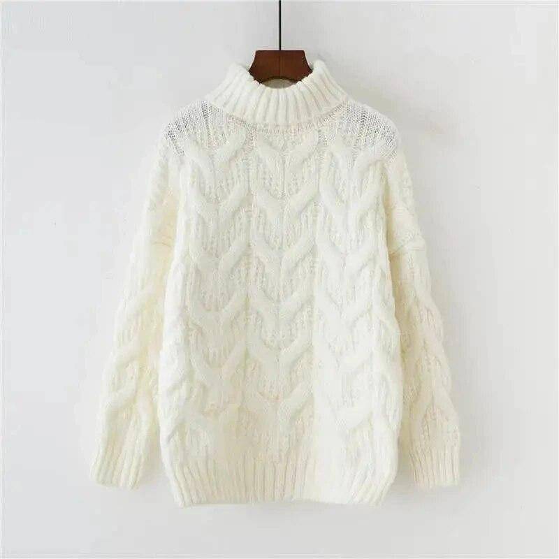 Rollkragenpullover verdickt lose Häkelstreifen Damen Kurzstrickpullover Warm Pull Jumper Casual Pendeln Neue Mode Herbst Winter L apricot von Joom DACH