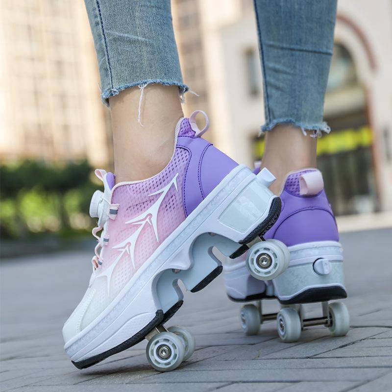 Rollschuhlaufen Deformierte Schuhe Vierrad-Ausreißerschuhe Vierrad-Schrumpfschuhe Jungen und Mädchen Burst-Schuhe Kinder-Skates 40 von Joom DACH