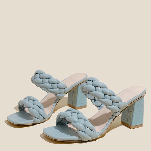 Roma Style Damen Quadratische High Heels Hausschuhe Mode Grün Weben Riemen Casual Sandalen Damen Offene Spitze Sommer Schuhe Slides 41 blau von Joom DACH