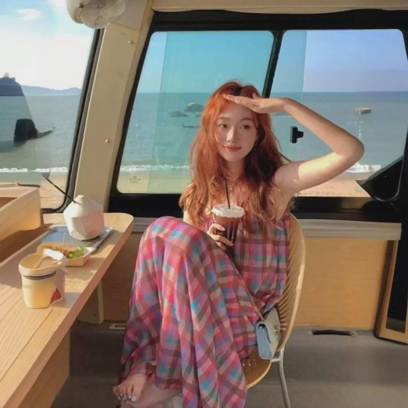 Romantisches Retro-Sommerkleid mit Karomuster für Frühling/Sommer – süßer Strandurlaubsstil M von Joom DACH