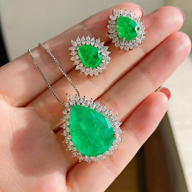 Romantische Halskette mit Anhänger aus 925er Sterlingsilber mit Paraiba-Turmalin und Smaragdstein, Laborzirkonkette, hochwertiges Schmuckgeschenk für Damen 45cm von Joom DACH