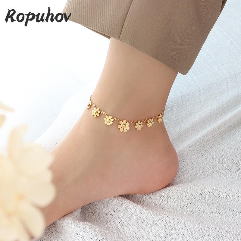 Ropuhov 925 Silber Französisch Cross-Border Promi Einfache Kleine Frische Blume Fußkettchen Titan plattiert Fuß Ornament Fußkettchen 20CM von Joom DACH