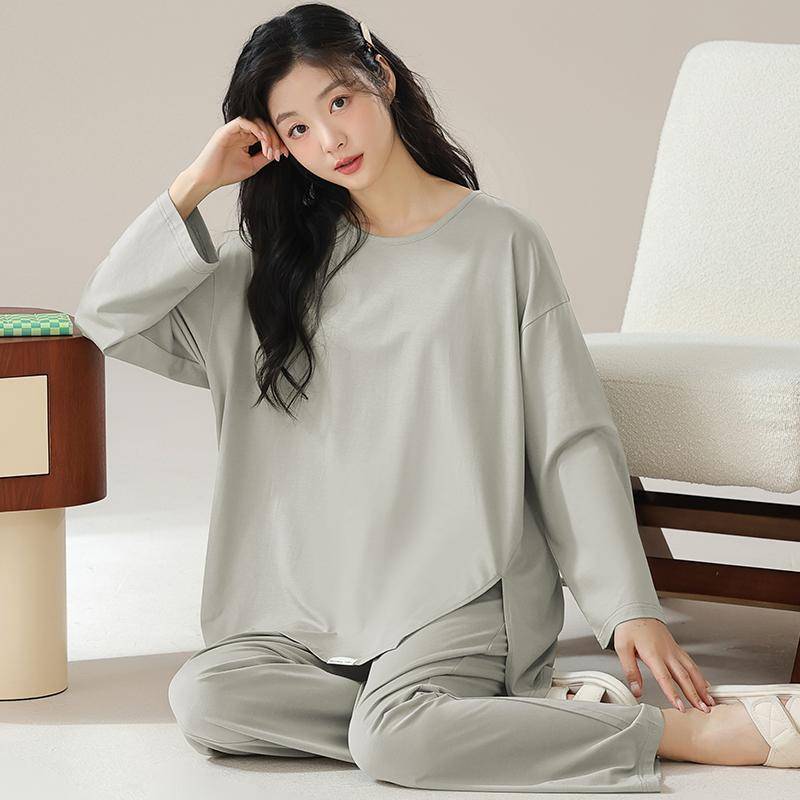 Rosa Einfaches Pyjama-Set Damen Lange Ärmel Lange Hose Herbst Winter Lässige Nachtwäsche Mädchen Pyjamas Gemütliche Pijamas Weiches Nachthemd Dame 2XL von Joom DACH