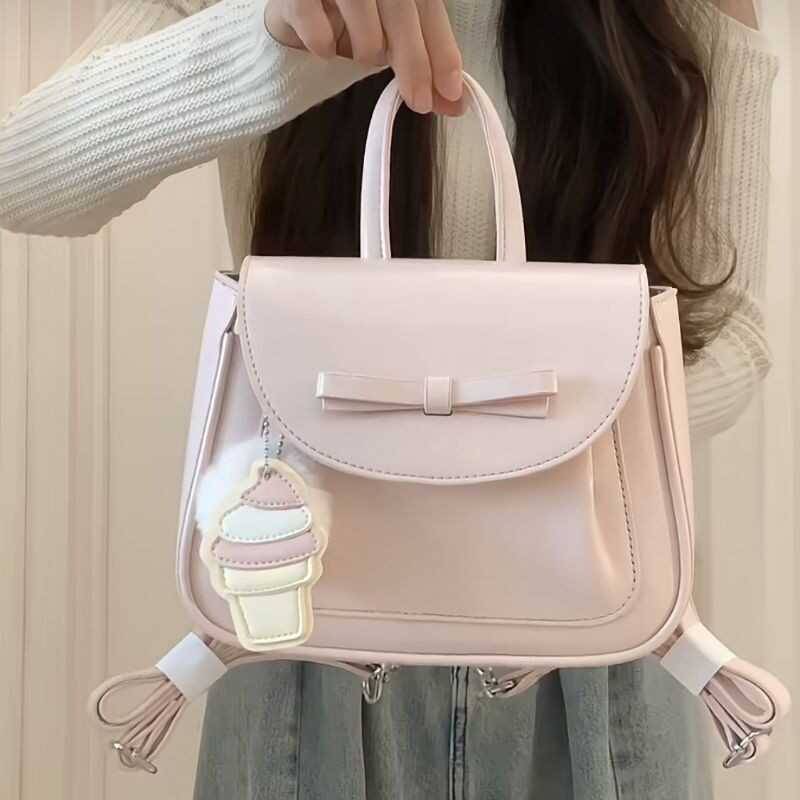 Rosa Schleife Rucksack Mädchen Kleiner Rucksack Nischenkette Reise Licht Schultasche von Joom DACH