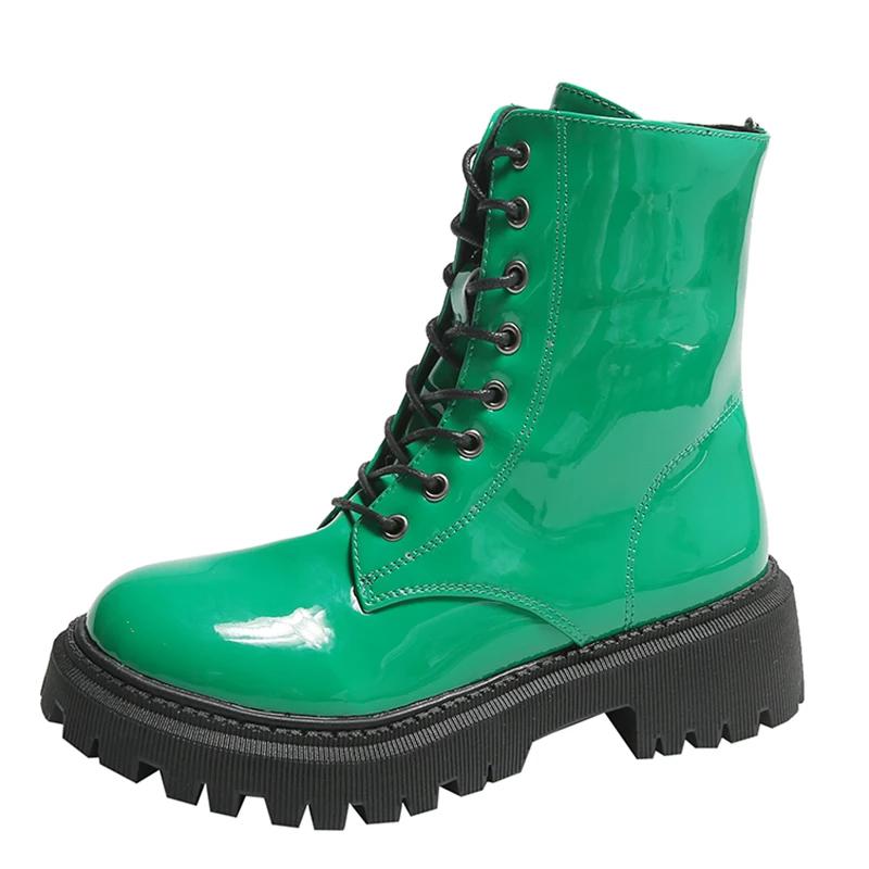 Rosa Stiefeletten mit Schnürung für Damen, Lackleder, Plateau-Motorradstiefel, dicke Absätze, Reißverschluss, kurze Booties 36 Rosa Stiefeletten mit Schnürung für Damen, Lackleder, Plateau-Motorradstiefel, dicke Absätze, Reißverschluss, kurze Booties 36 von Joom DACH