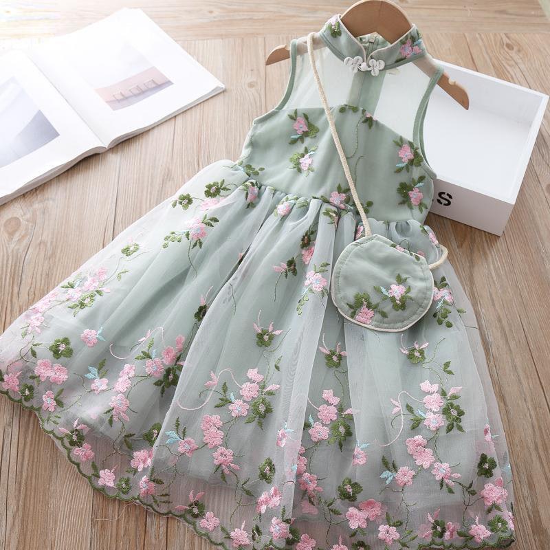 Rosa besticktes süßes Lolita-Mädchen-A-Linien-Kleid Kinderkleidung Mädchen Prinzessin Rock Schnitt Weste Mesh Rock Dünn Sommer 140 grün von Joom DACH